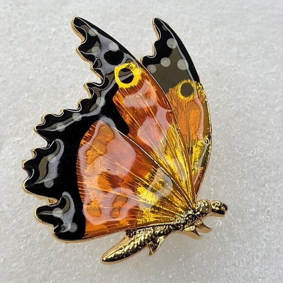 Butterfly Brooch  in vibrant Orange and gold - Picture 2 of 16